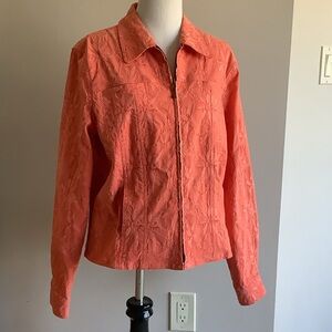 Coldwater Creek Tangerine Floral Zip Jacket, Medium
